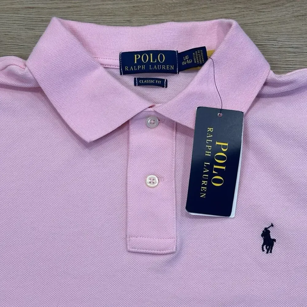 Ralph Lauren NWT The Iconic Mesh Polo Shirt Boys Large (14-16) Short Sleeve Pink